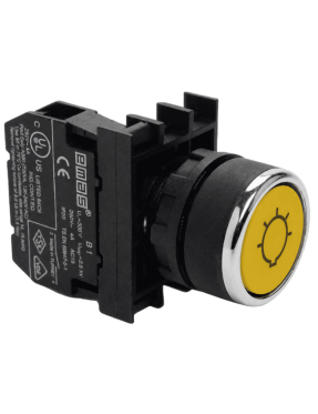 Emas B100DSL B Serisi Plastik 1NO Yaylı Düz Sarı (Light) İşareti Baskılı 22 mm Buton