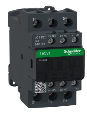 Schneider LC1D25BD TeSys D 25 A 11 kW 24V DC Kontaktör 3 Kutuplu 1NO+1NC AC-3