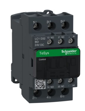 Schneider LC1D32BD TeSys D 32 A 15 kW 24V DC Kontaktör 3 Kutuplu 1NO+1NC AC-3