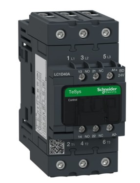 Schneider LC1D40ABD TeSys D 40 A 18,5 kW 24V DC Kontaktör 3 Kutuplu 1NO+1NC AC-3