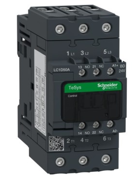 Schneider LC1D50ABD TeSys D 50 A 22 kW 24V DC Kontaktör 3 Kutuplu 1NO+1NC AC-3