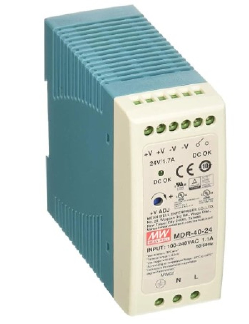 24VDC 1.7A Ray Montaj Güç Kaynağı Mean Well MDR-040-24 24VDC 1.7A Ray Montaj Güç Kaynağı