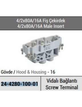 Tp Electric 24 4280 100 01 4/2X80A/16A / Fiş Çekirdek Vidalı Bağlantı Vid54 Vidalı