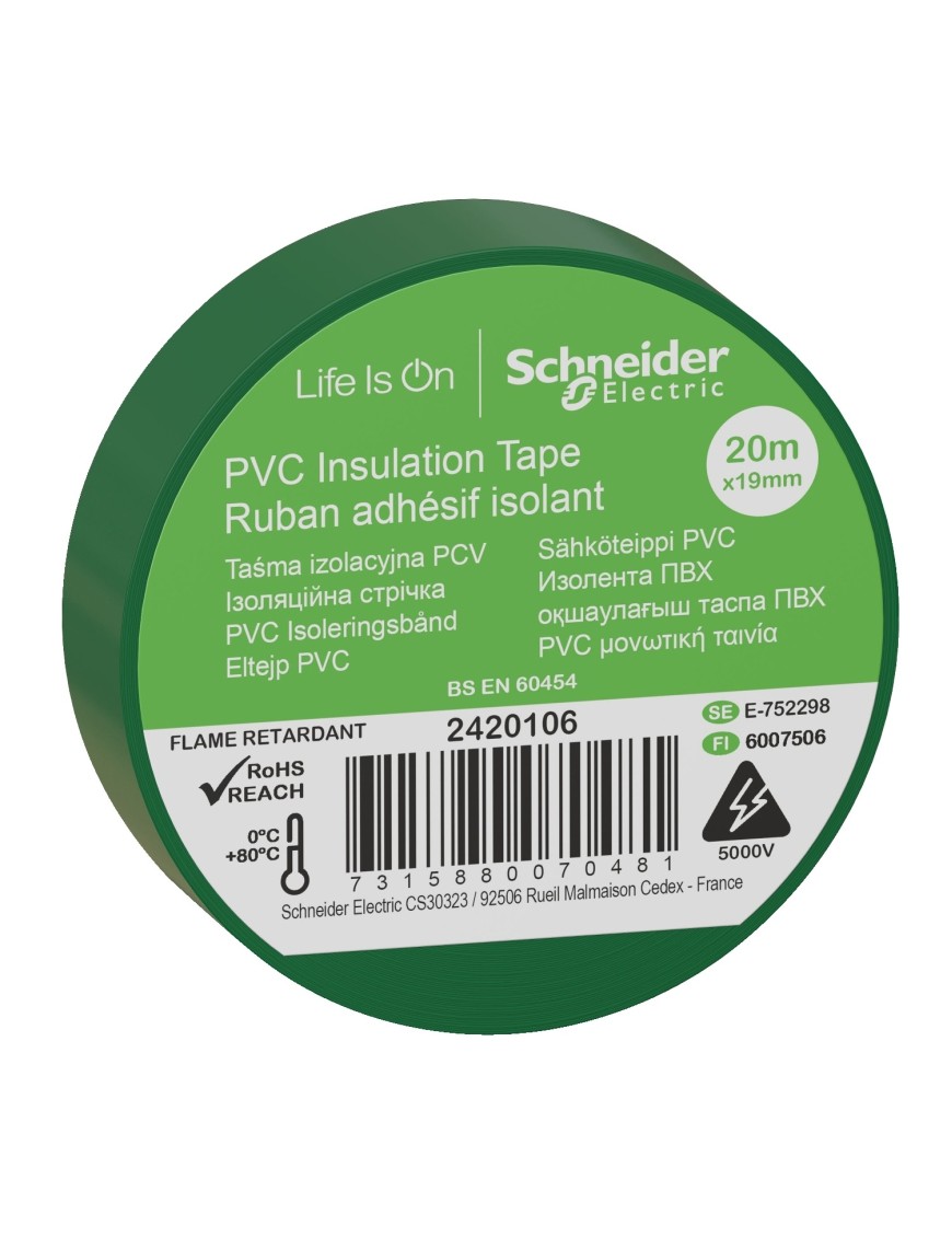 Schneider 2420106 Yeşil PVC Elektriksel İzole Bant 20mx19mm