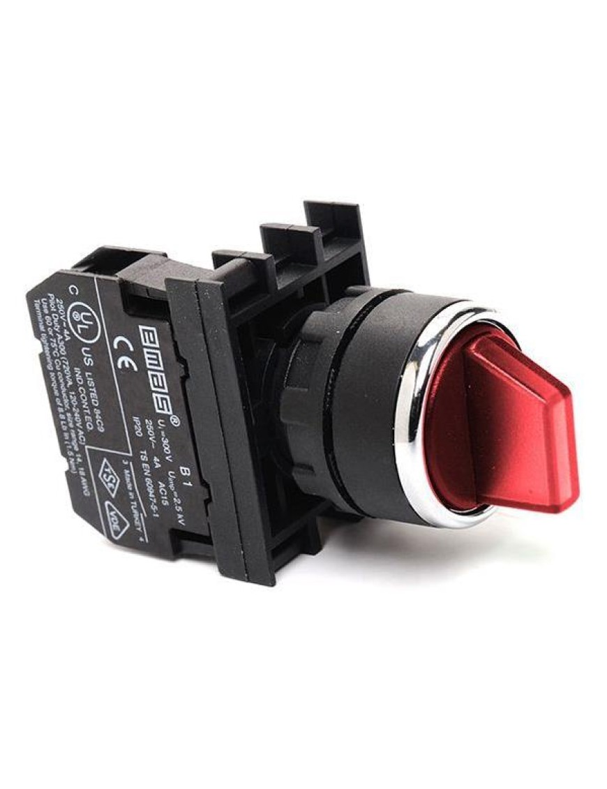 Emas B101SL30K B Serisi Plastik 2NO (II-0-I) 60° Seçici Kalıcı Işıklı Kırmızı 22 mm Buton Emas B101Sl30K B Çift Start Tarafı Seçici (2-0-1)Kırmızı