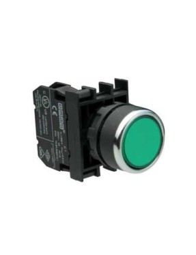 Emas B1Y0DY B Serisi Plastik LED'li 1NO 100-230V AC Yaylı Düz Yeşil 22 mm Buton