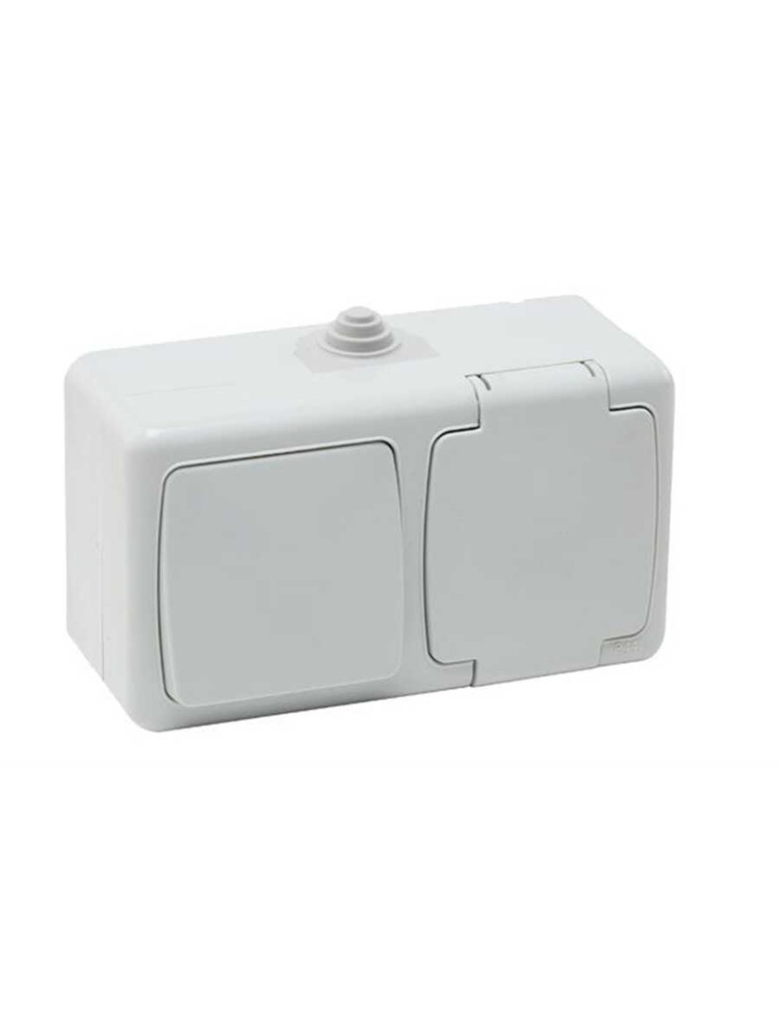 Mete Enerji 40502505 Nemliyer Yatay 2Li Anahtar Kap.Top. Priz 220 V METE ENERJİ 40502505 NEMLİYER YATAY 2Lİ ANAHTAR KAP.TOP. PRİZ 220 V