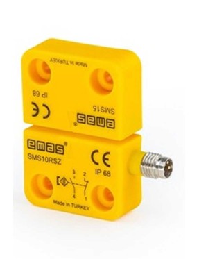 Emas SMS10RSZ-S15 Plastik Sağ Çıkış 1NC+1NO 5mm M8 Konnektör 22mm Dikdörtgen Manyetik Kapı Switch