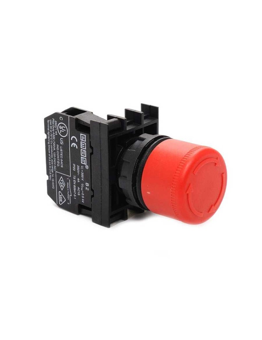 Emas B200E30 B Serisi Plastik 1NC Acil Stop 30 mm Çevirmeli Kırmızı 22 mm Buton Emas B200E30 B Acil Stop Silindirik 30 Mm