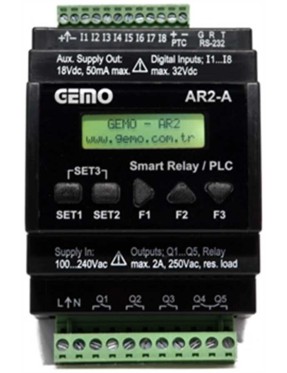 Gemo AR2-A-24VDC-8D-RTC Ray Tipi "Ladder Logic" ile Programlanabilir Akıllı Röle / PLC