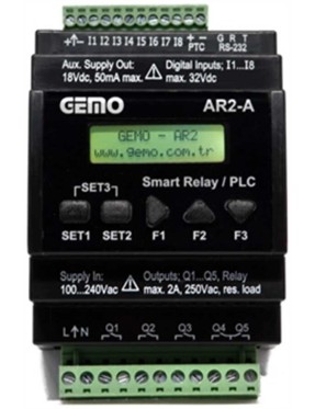 Gemo AR2-A-230VAC-8D-RTC Ray Tipi "Ladder Logic" ile Programlanabilir Akıllı Röle / PLC
