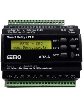 Gemo AR2-A-24VDC-12D2A-TR-RTC Ray Tipi "Ladder Logic" ile Programlanabilir Akıllı Röle / PLC