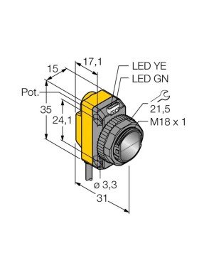 Turck LO6.5M-BT18-VP6X2 Fotoelektrik Sensör , Reflektörlü, Silindirik/Kübik Gövde, 6.5m algılama PNP, 2m. Kablolu