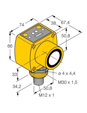 Turck RU8M-Q50-LIU26X4-H1151 Ultrasonik Sensör , 8m. Algılama mesafesi, 4-20mA/0-10V, M12 Konnektörlü