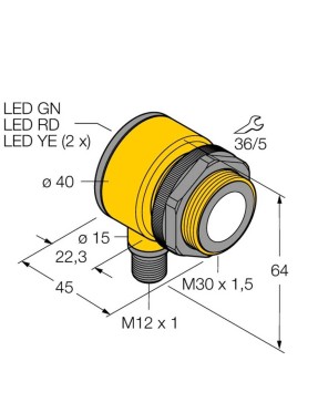 Turck RU300-T30-LI26X3-H1141 Ultrasonik Sensör , 3m. Algılama mesafesi, 4-20mA, M12 Konnektörlü