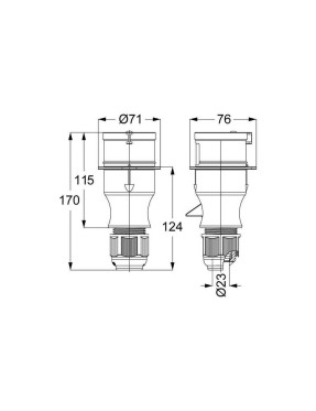 Mete Enerji T2142V 4X32A IP44 Düz Fiş Vidalı Bağlantı 380-415 V
