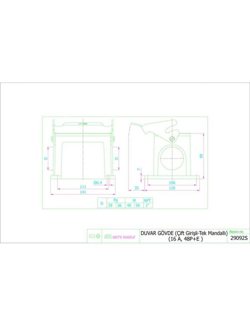 Mete Enerji 29092S 48X16A Duvar Gövde (Çift Giriş Tek Mandallı) METE ENERJİ 29092S 48x16A. DUVAR GÖVDE (ÇİFT GİRİŞ TEK MANDALLI)